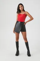 Women's Faux Patent Leather Bodysuit in Red Large