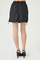 Women's Drawstring Cargo Mini Skirt in Black, XL