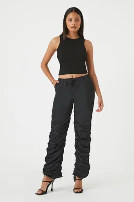 Women's Ruched Drawstring Joggers in Black Large