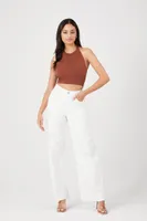 Women's Twill Halter Crop Top in Cappuccino Large