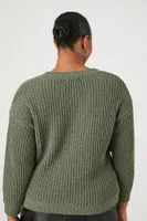 Women's Cable Knit Sweater in Olive, 2X