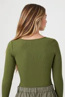 Women's Split-Neck Long-Sleeve Bodysuit in Cypress Large