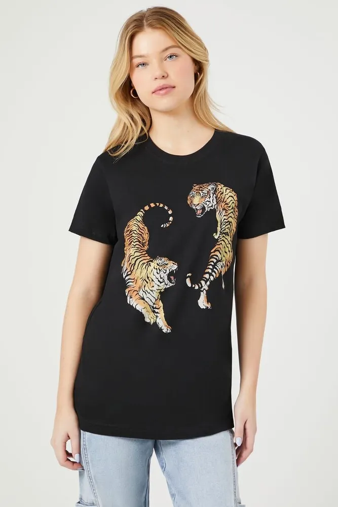 Women's Tiger Graphic T-Shirt in Black, XL