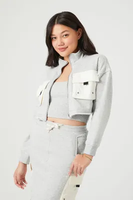 Women's French Terry Colorblock Cropped Jacket in Grey, XS