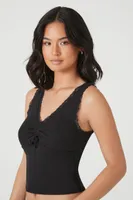 Women's Pointelle Knit Cropped Tank Top in Black Large