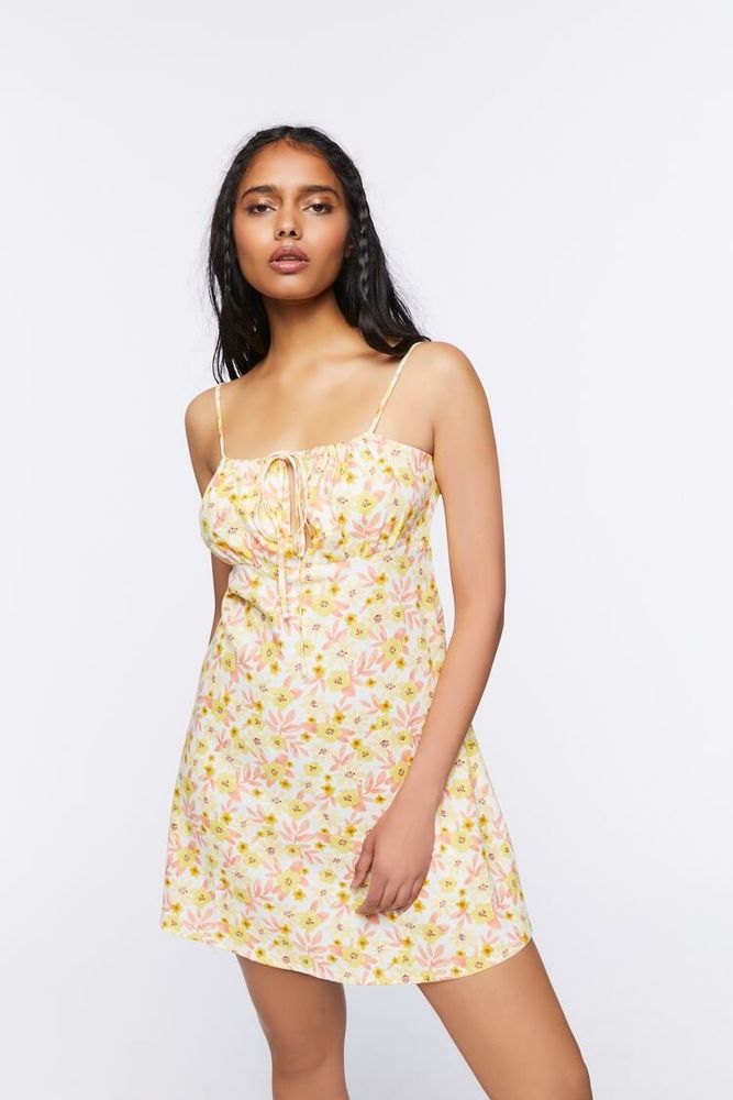 Forever 21 Women's Floral Print Cami Mini Dress in Yellow Large