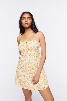 Women's Floral Print Cami Mini Dress in Yellow Large