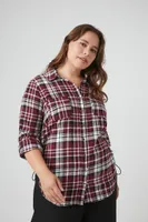 Women's Plaid Flannel Shirt in Burgundy/White, 1X