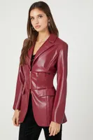 Women's Faux Leather Zip-Up Blazer in Red Small