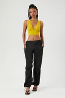 Women's Plunging Tie-Back Crop Top in Olivine Large