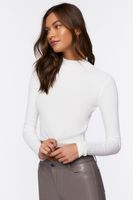 Women's Ribbed Knit Mock Neck Top in Vanilla Large