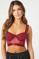 Women's Mesh Polka Dot Underwire Bra in Burgundy Medium