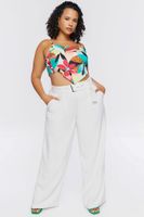 Women's Belted Wide-Leg Pants in White, 0X