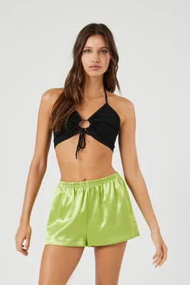 Women's Satin Pull-On Shorts in Lime Small