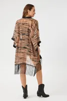 Women's Chiffon Fringe Zebra Print Kimono in Taupe/Black Small