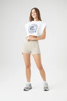 Women's French Terry Mid-Rise Shorts in Khaki Medium