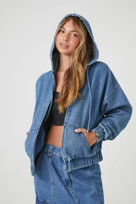 Women's Denim Hooded Jacket in Medium Denim Small