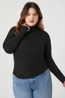 Women's Ribbed Turtleneck Top in Black, 0X