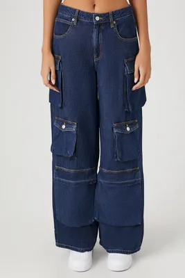 Women's High-Rise Wide-Leg Cargo Jeans Dark Denim