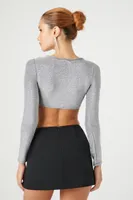 Women's Fitted Metallic Crop Top in Silver Large