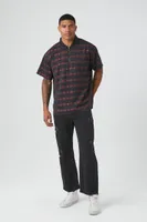 Men Geo Print Quarter-Zip Shirt in Black/Red Small