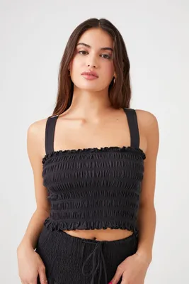 Women's Cotton Smocked Crop Top in Black Small