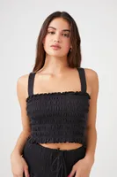 Women's Cotton Smocked Crop Top in Black Small