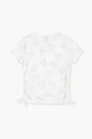 Girls Bear Print Henley Top (Kids) in White, 9/10