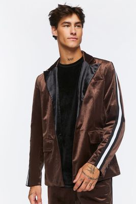 Men Velour Peak-Lapel Blazer in Dark Brown/Black Large