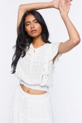 Women's Ruffle Ladder-Trim Crop Top in White Medium