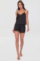 Women's Satin Lounge Cami & Shorts Set in Black Small