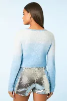 Women's Fuzzy Ombre Cropped Sweater in Sky Blue, XL