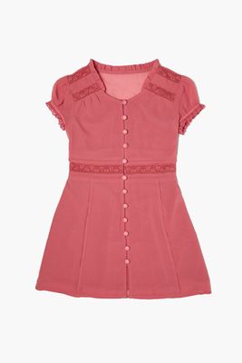 Girls Button-Front Dress (Kids) in Dusty Pink, 13/14