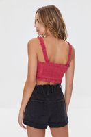 Women's Eyelet Floral Ruffled Crop Top in Peony Large