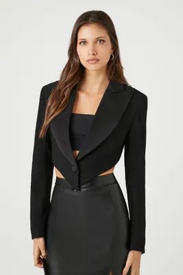 Women's Peak Lapel Cropped Blazer in Black Medium