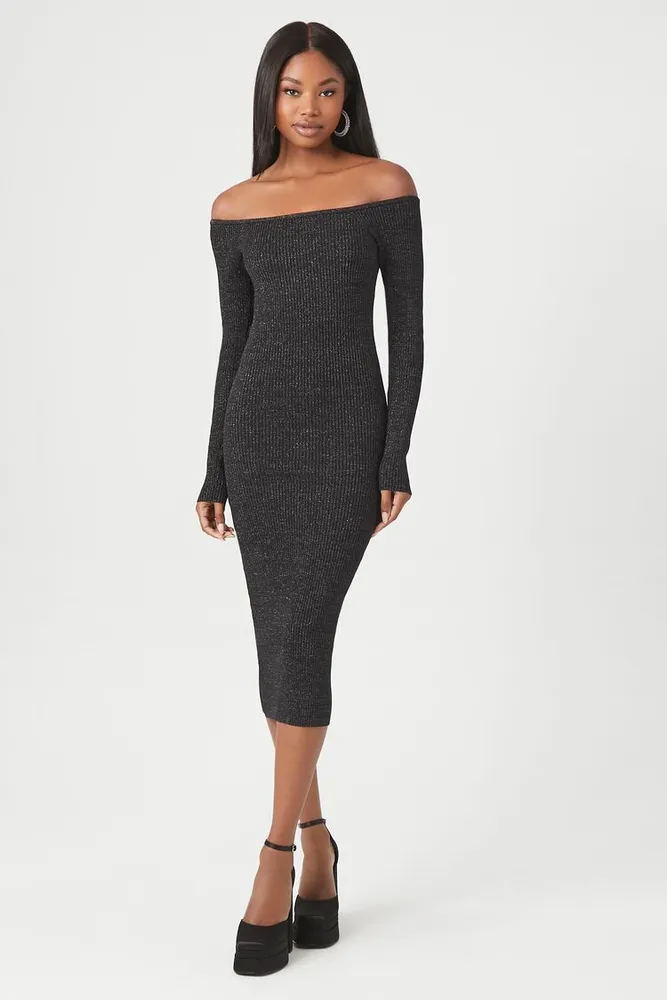 Women's Off-The-Shoulder Midi Sweater Dress