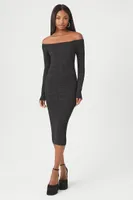 Women's Glitter Off-the-Shoulder Sweater Midi Dress in Black/Silver Small