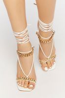 Women's Faux Leather Strappy Chain Heels in Cream, 7