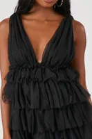 Women's Tiered Ruffle Mini Dress in Black Large