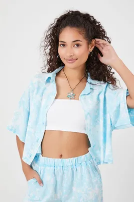 Women's Acid Wash Cropped Shirt in Maui Blue Small