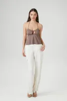 Women's Tie-Back Cutout Halter Cami in Taupe Large