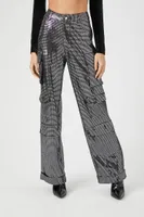 Women's Metallic Wide-Leg Cargo Pants in Black Small