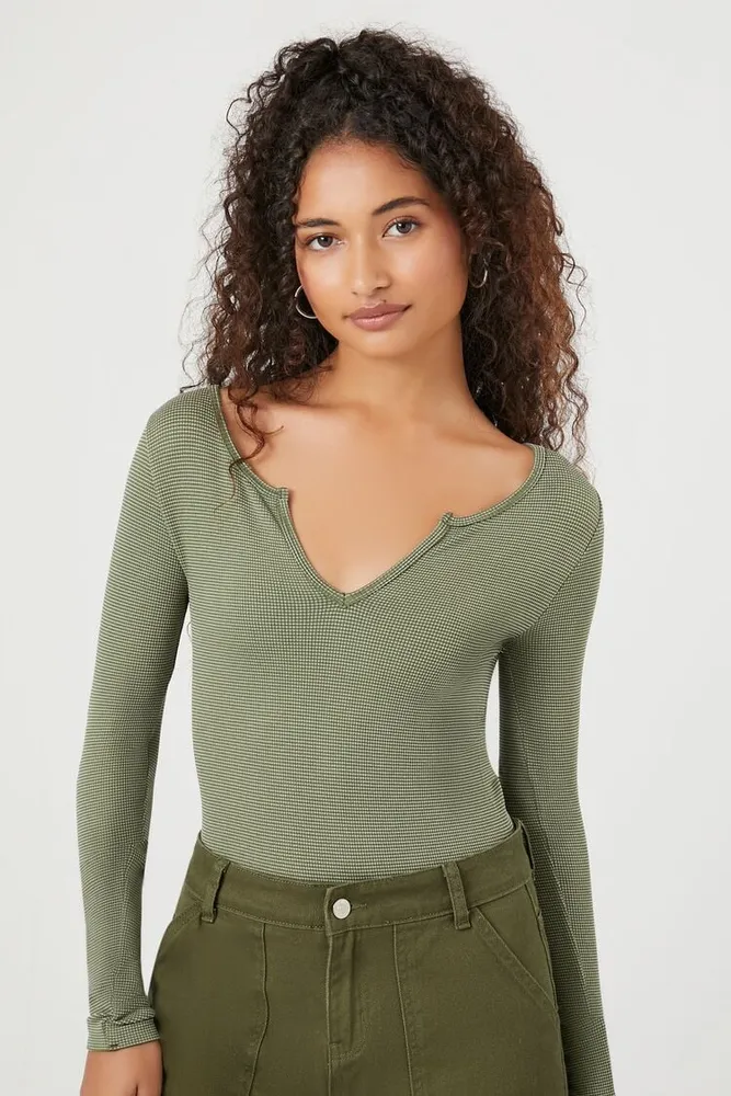 Women's Seamless Split-Neck Bodysuit in Cypress Large