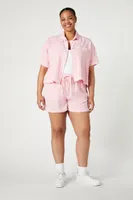 Women's Patch Pocket Short-Sleeve Shirt in Pink, 0X