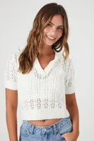 Women's Crochet Sweater-Knit Top & Cami Set in White Medium