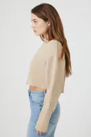 Women's French Terry Cropped Pullover in Beige Large