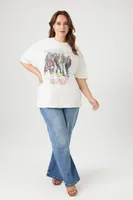 Women's Aerosmith Oversized Graphic T-Shirt in Cream, Size 0X