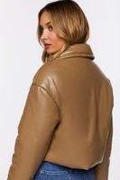 Women's Faux Leather Foldover Puffer Jacket in Taupe Large