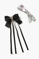 Metallic Bow Hair Barrette Set in Black/Silver