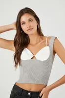 Women's Sweater-Knit Combo Tank Top Grey/White